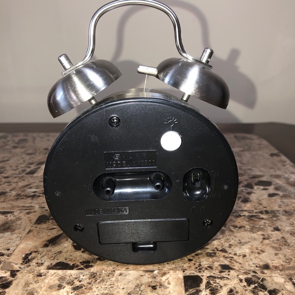 Sharp Brushed Metal Twinbell Quartz Alarm Clock~SPC800~Battery Operated - Picture 2 of 9